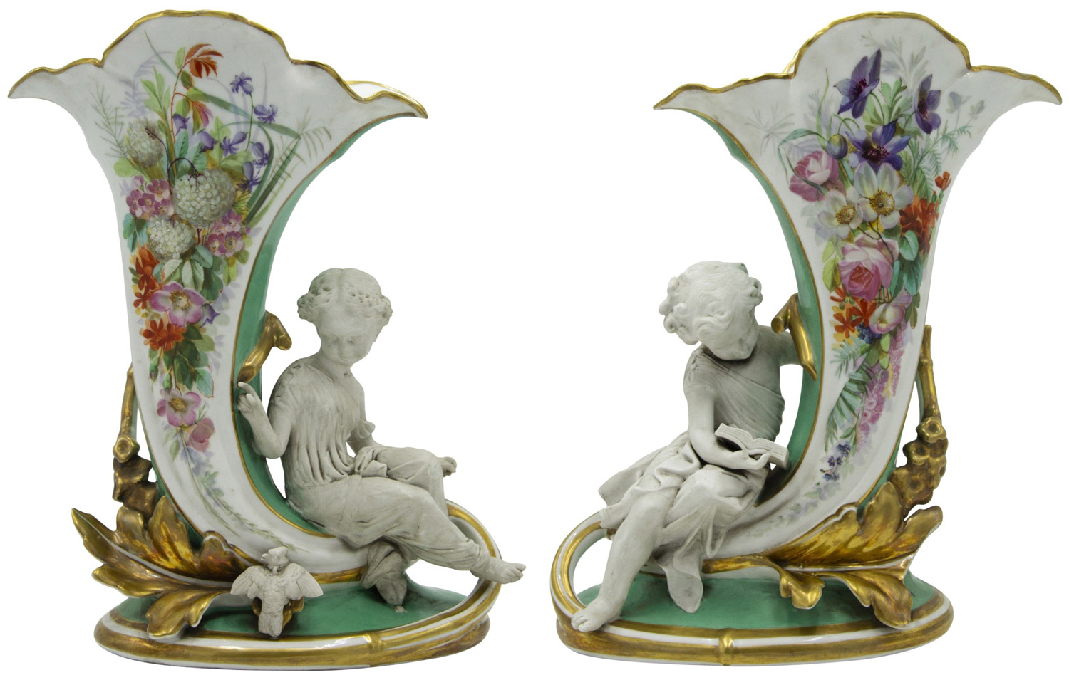 French louis xv porcelain cornucopia vases