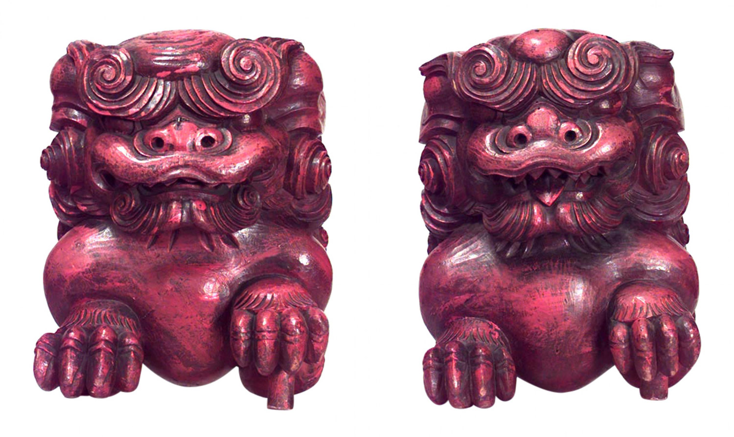 Chinese red lacquered foo dogs