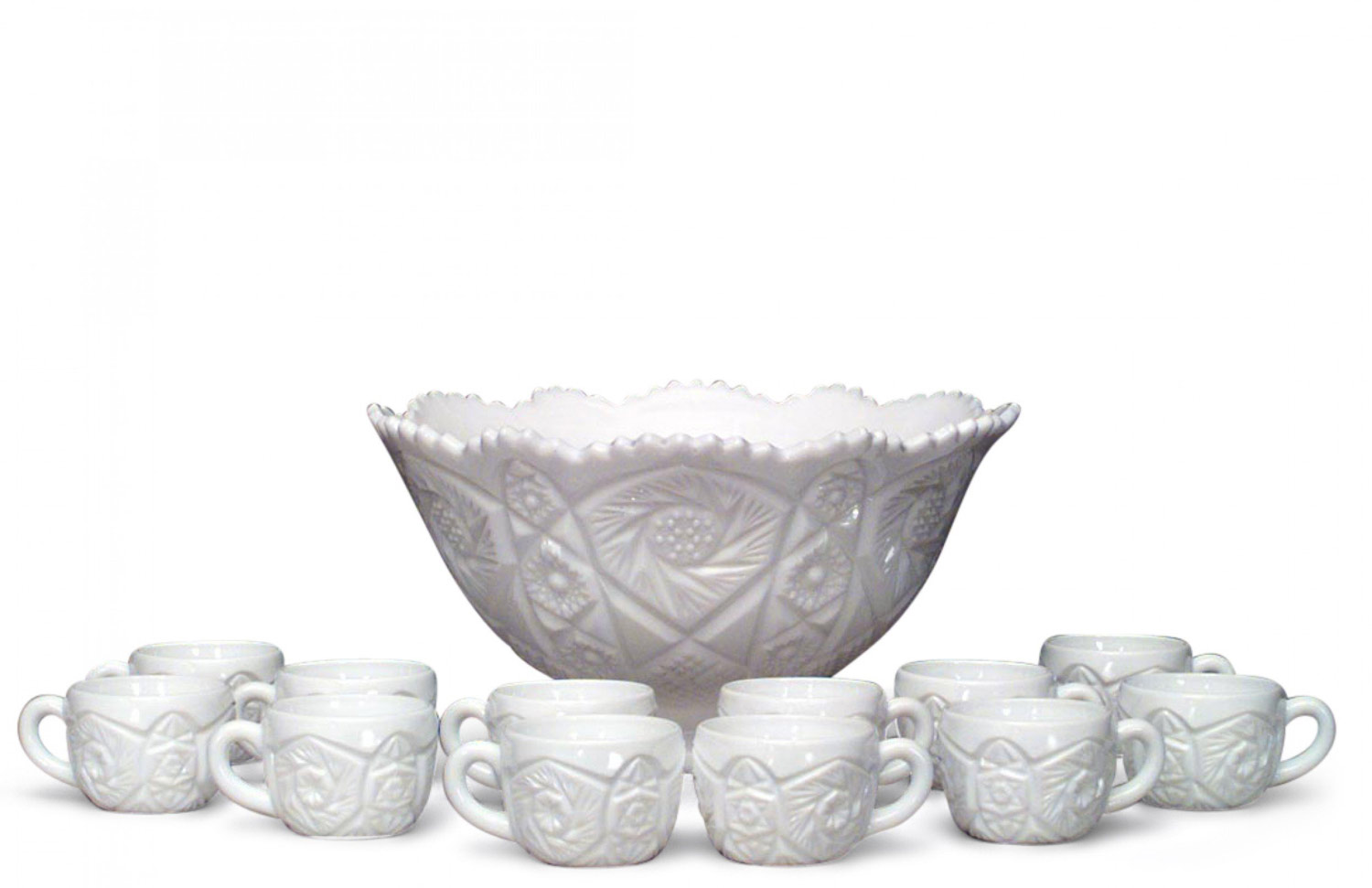 13 piece american art deco imperial milk glass punch bowl set