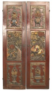 Chinese polychrome and lacquer door panels 1