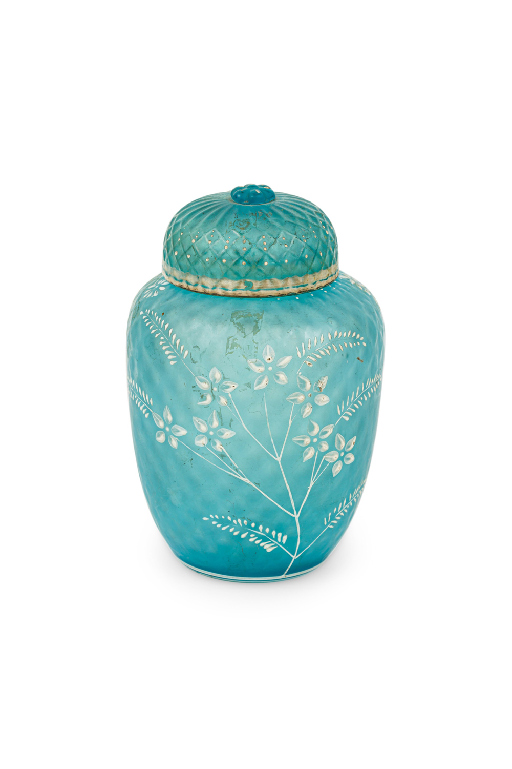 English victorian webb style blue glass vase with lid