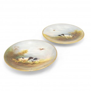 English victorian porcelain hunting dog scene wall plaques 1