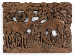 French art deco carved walnut wall plaque