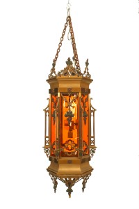 English gothic revival bronze hanging lanterns 1