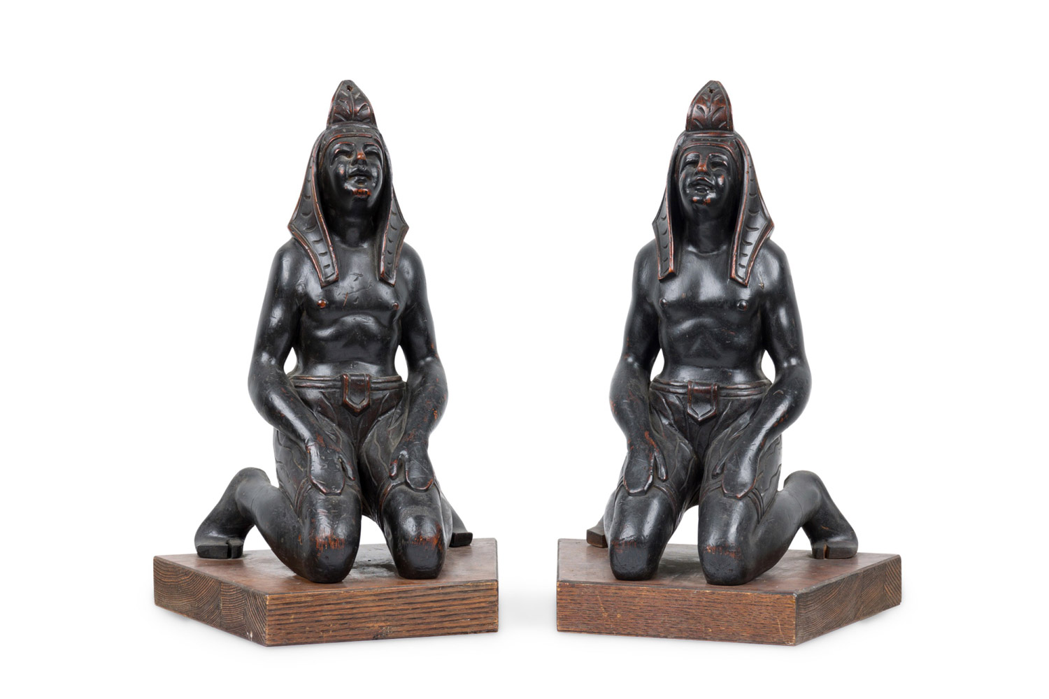 Egyptian carved ebonized kneeling figures 1