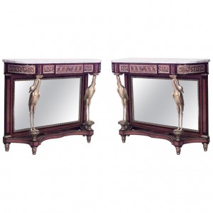 French louis xvi style mahogany mirrored marble top console table 1
