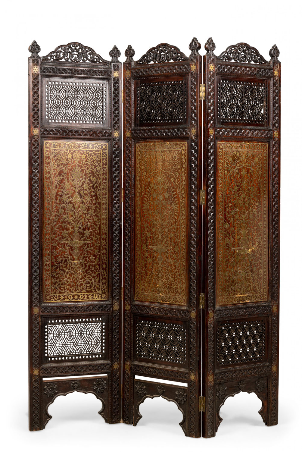 Moorish carved teak 3 fold screen 1