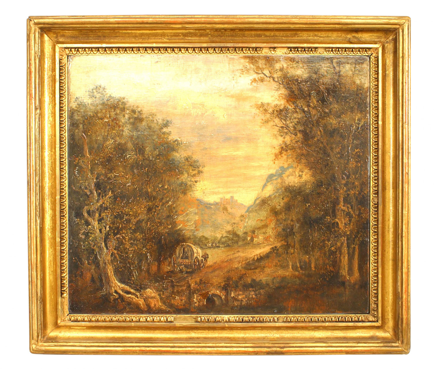 English victorian landscape of wagon and horse