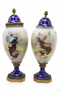 Pair of french art nouveau enamel and sevres porcelain vases 1