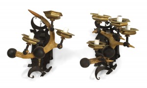 Rustic horn and iron wall sconces