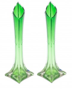 Pair of american art deco green glass bud vases