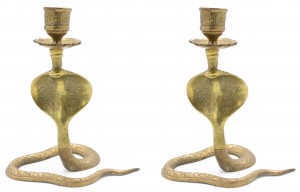 Asian siamese style bronze cobra candlesticks