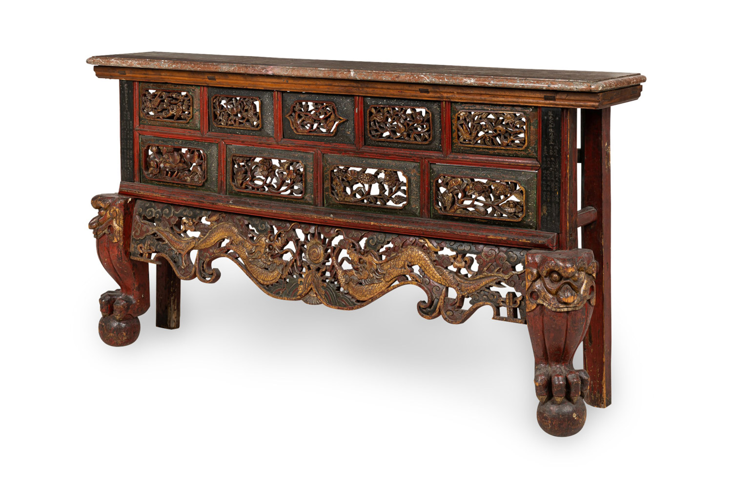 Chinese lacquered and marble top console table