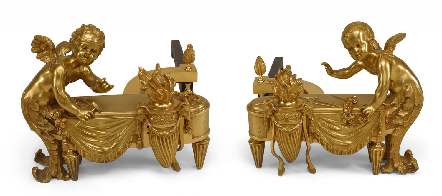 Pair of louis xvi bronze cupid andirons 1