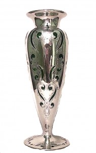 French victorian green glass and silver vase