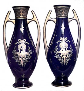 Pair of french victorian blue porcelain vases