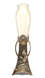 French art nouveau silvered metal bud vase 1