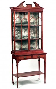 English sheraton satinwood and glass cabinet