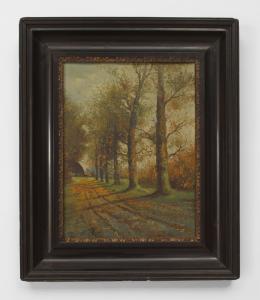 English victorian landscape of tall trees on a road