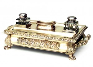 French empire style bronze double inkwell