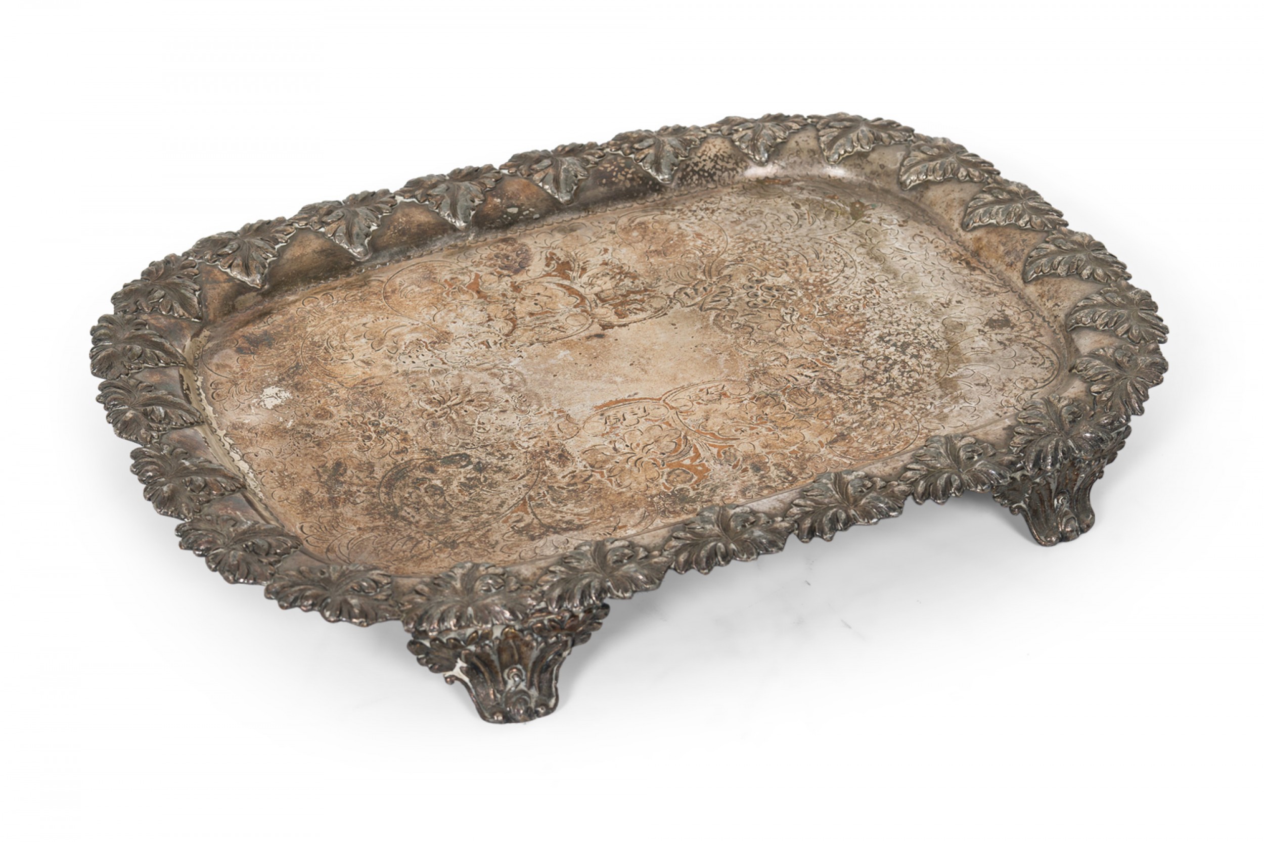 English victorian silver plate footed tray