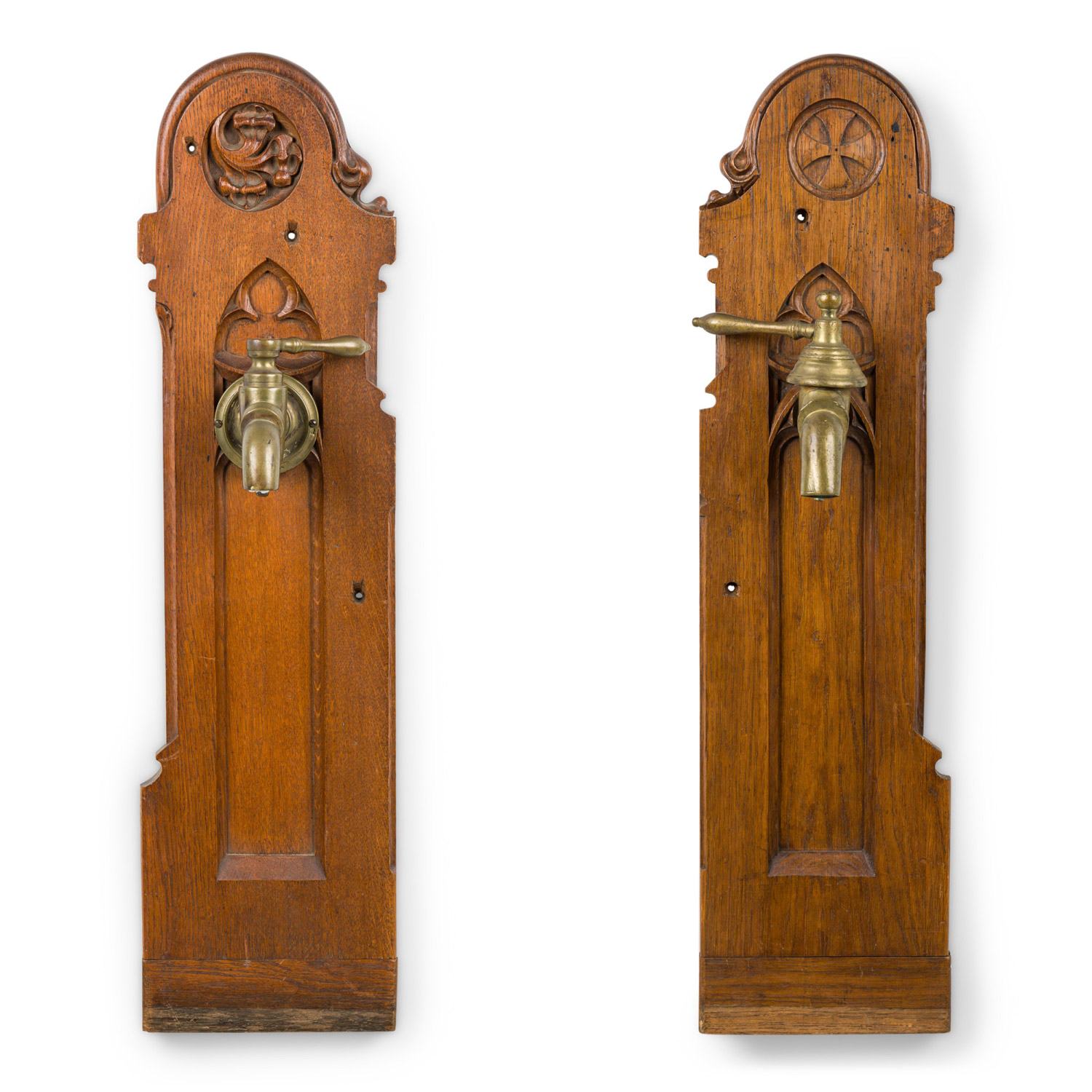 English gothic bronze faucet oak wall plaque