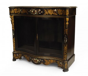 English victorian papier mache pearl cabinet