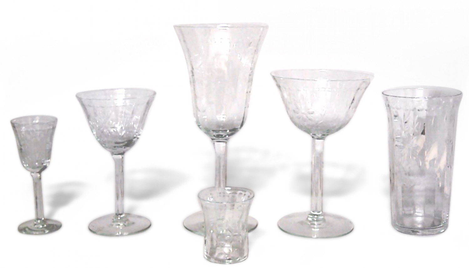 Set of 48 french victorian crystal etched glassware set