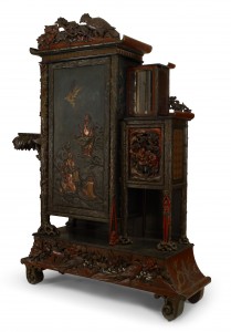 Chinese style carved and lacquered armoire