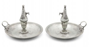 English renaissance style pewter candlesticks with snuffers 1