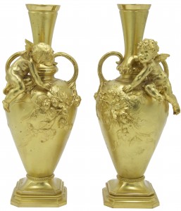 Pair of french victorian moreau bronze dore vases 1