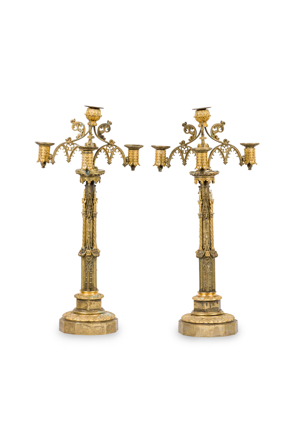 English gothic revival style bronze dore candelabras