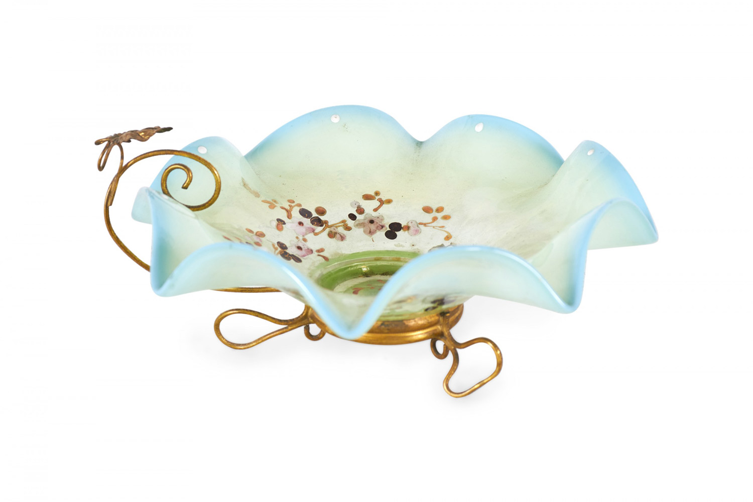 French victorian blue opaline candy bowl