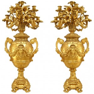 French victorian bronze dore urn shaped candelabras