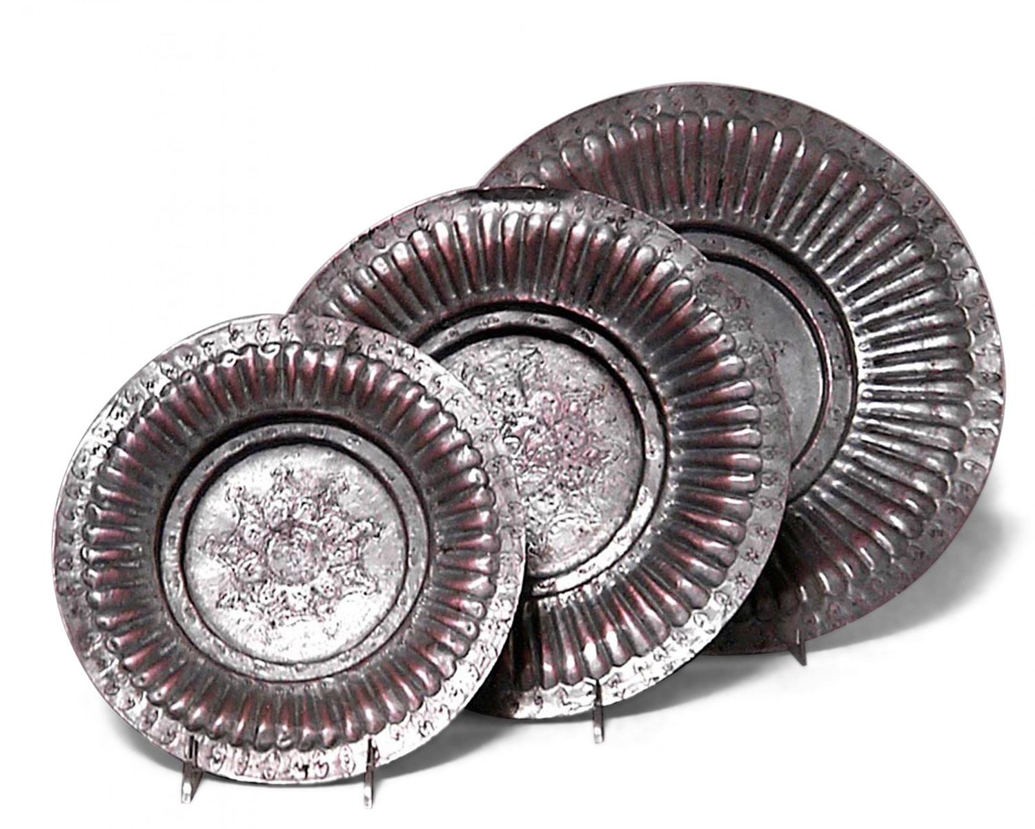 3 piece moorish style copper tray set