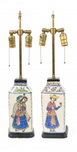 Pair persian style earthenware vase table lamps