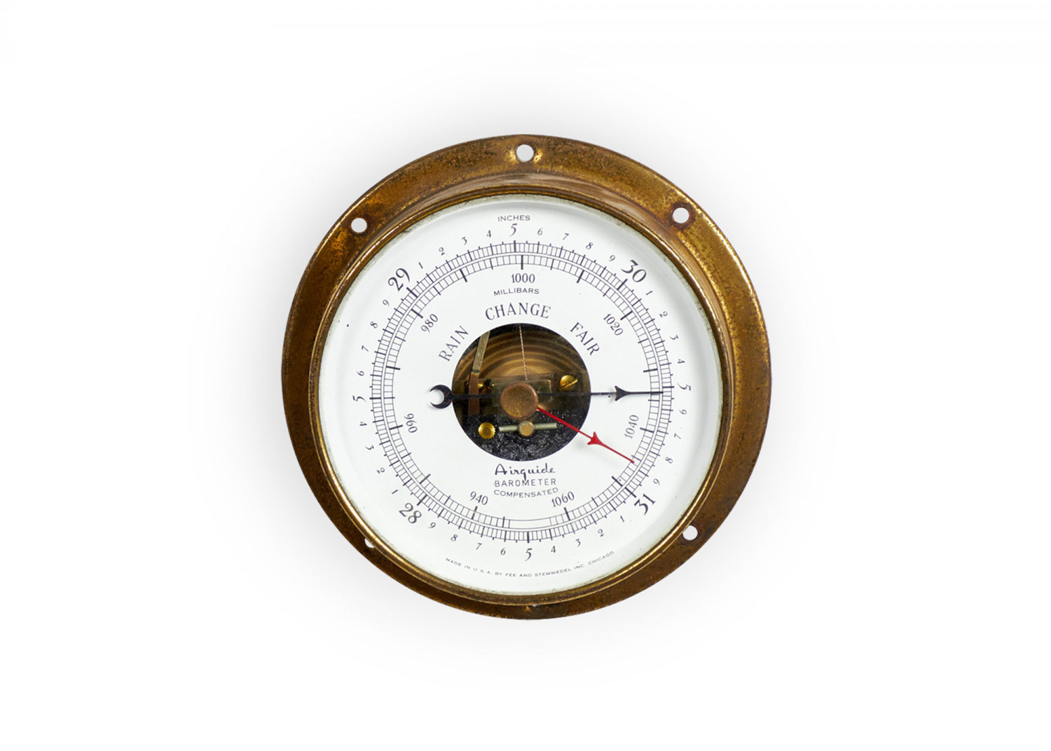 Small brass round barometer
