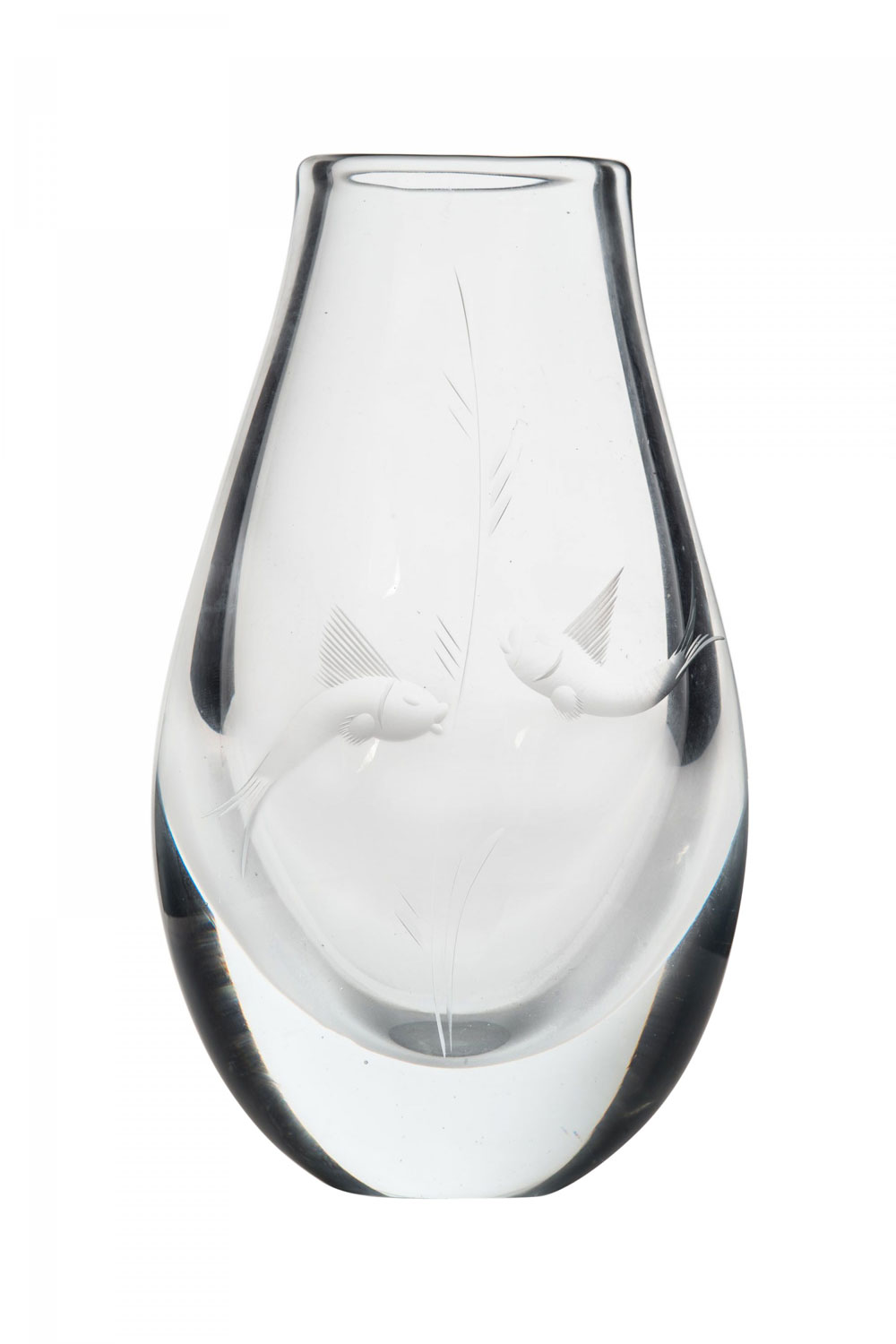 Mid century tear drop etched glass vase