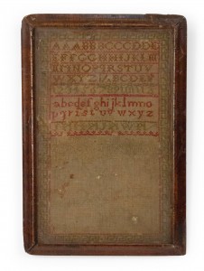 American country framed alphabet embroidery sampler