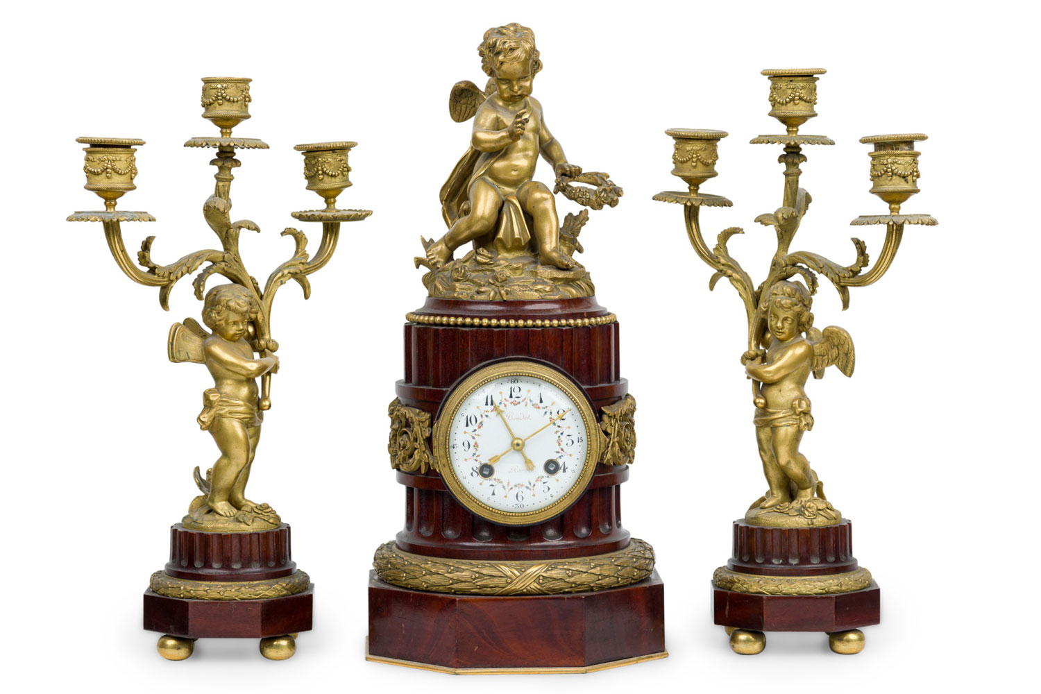 3 Piece french louis xvi mahogany clock set 1