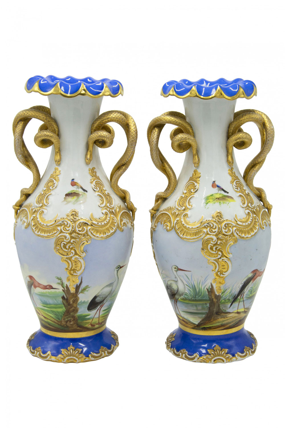 Pair of austrian vienna blue and white porcelain vases 1