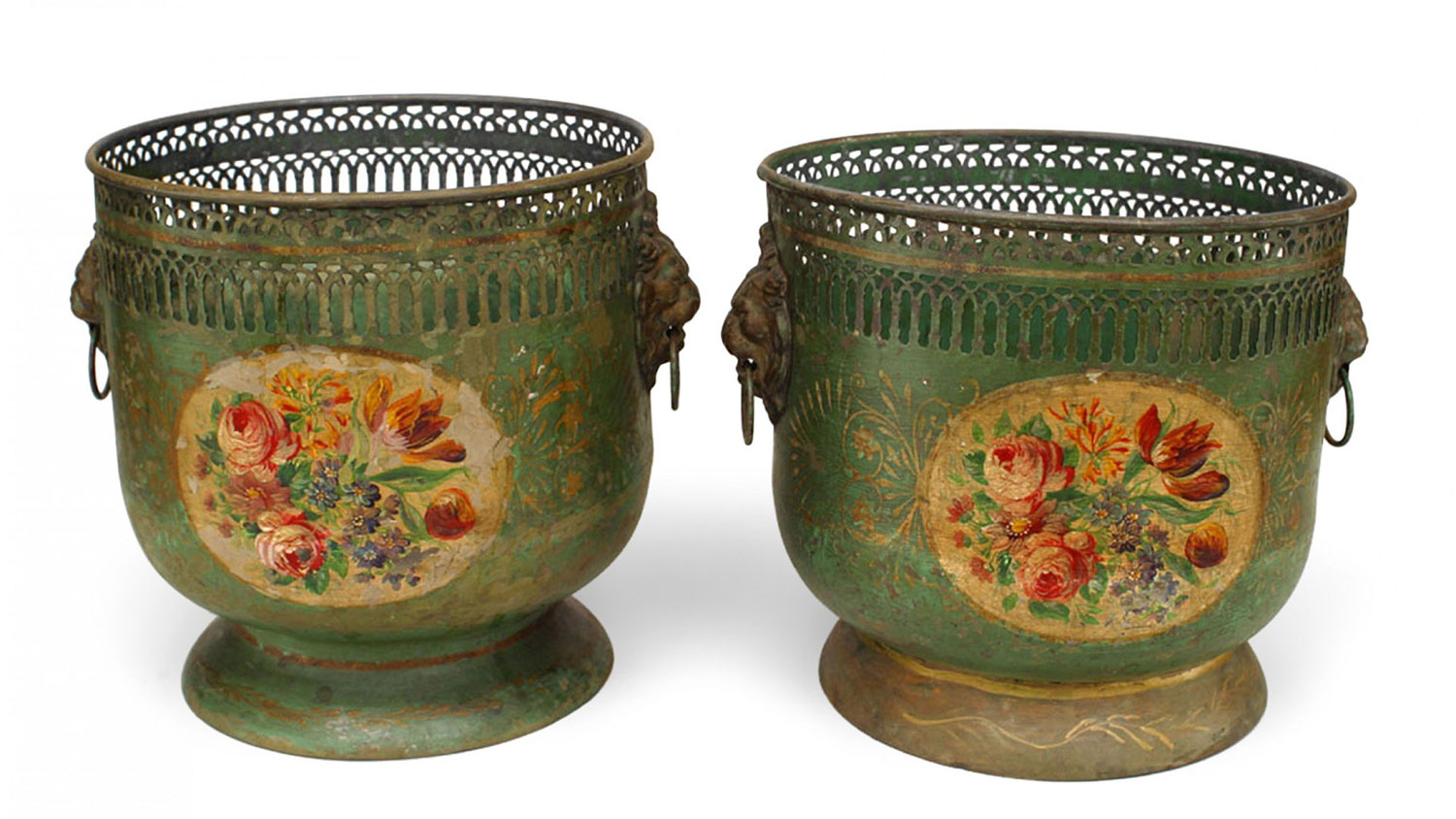 French victorian floral tole pots
