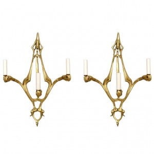 French art nouveau bronze dore wall sconces 1