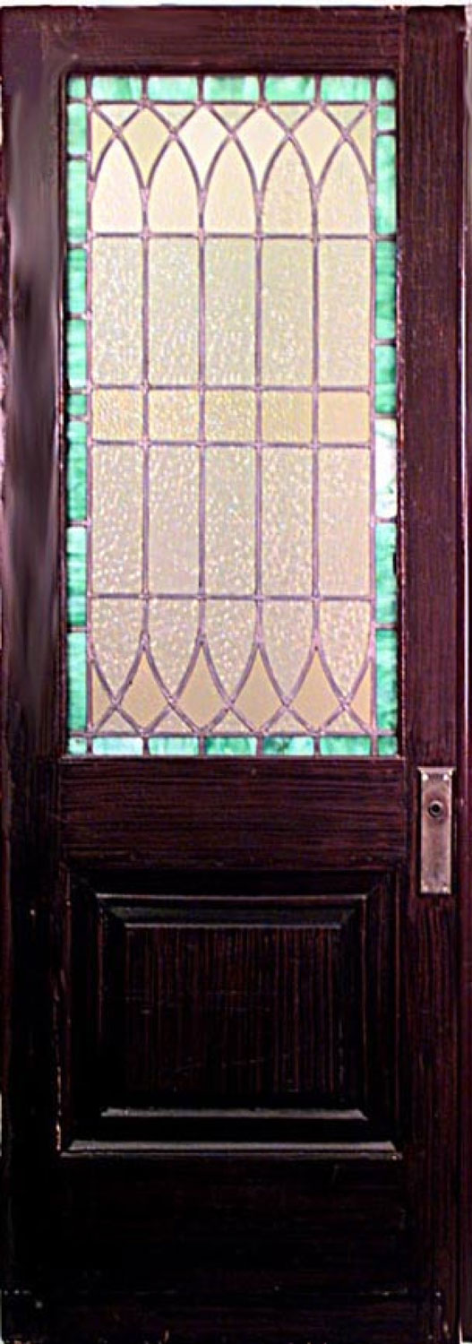 English Gothic Style Painted Wood and Glass Sliding Door