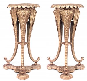 Pair english regency bronze elephant pedestal