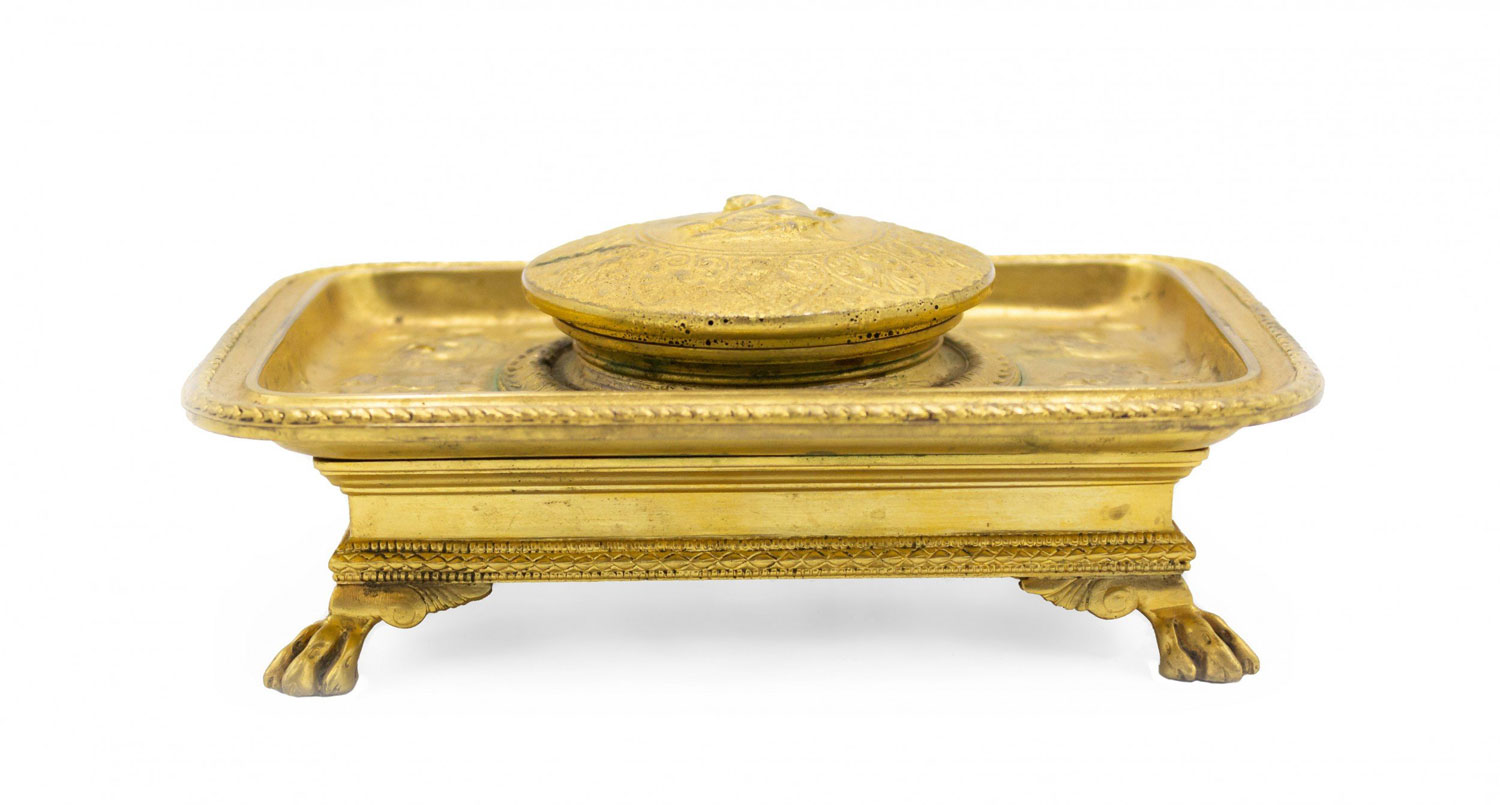 French empire bronze dore inkwell