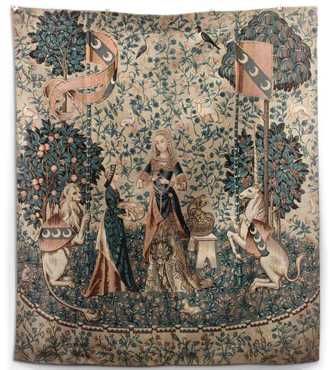 English renaissance painted cloth of ladies mythical creatures