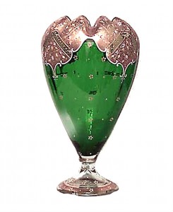 French victorian green glass and gilt metal vase