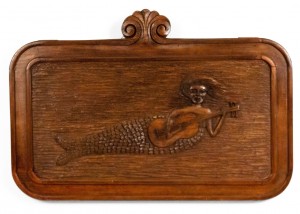 American art deco carved walnut mermaid wall plaque