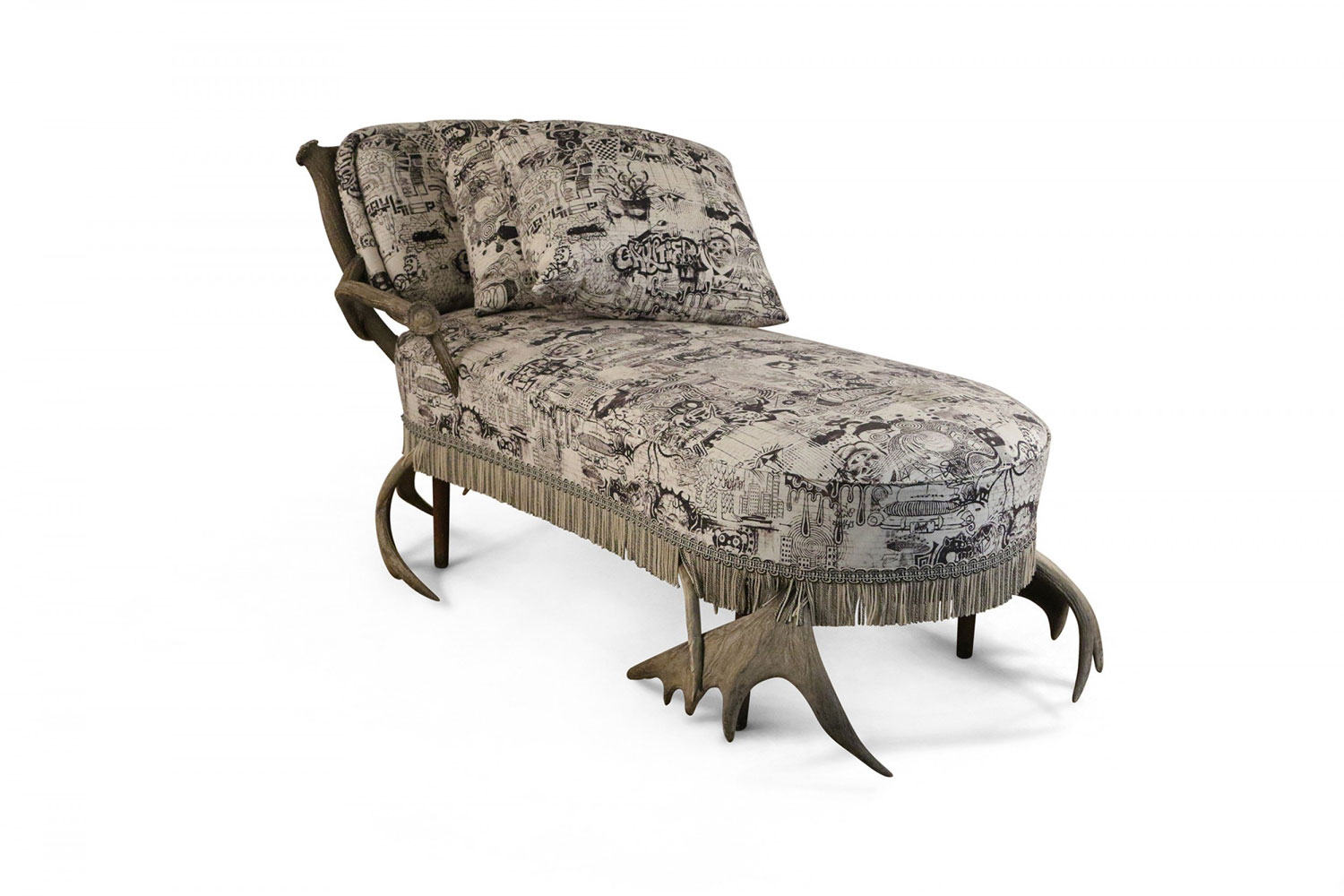 Continental horn and antler velvet chaise 1